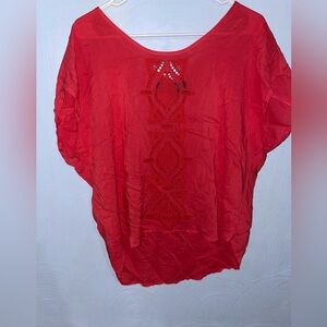 Women’s Size Medium Blue Rain Coral Short Sleeve Blouse